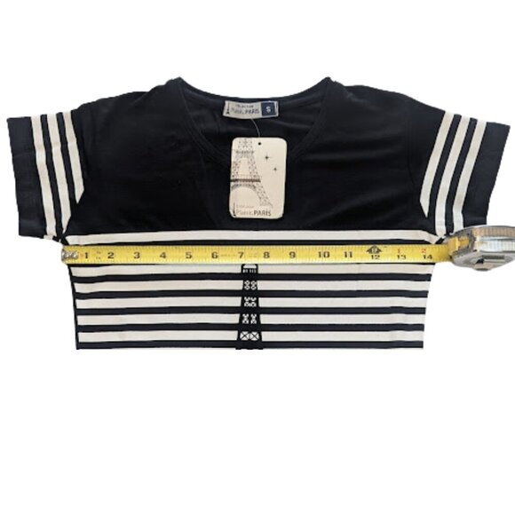 NWT Plaisir De Paris Eiffel Tower Striped Tee Black/White * Size S - Picture 4 of 7